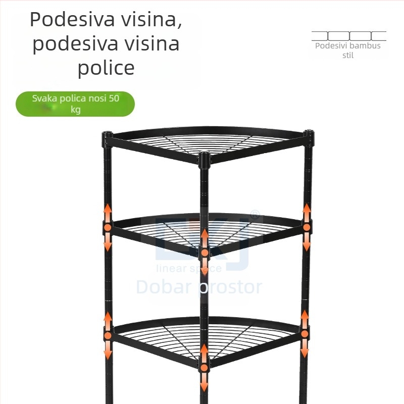 Četverostruki kutni podni regał od karbonskog čelika, 90×35×150 cm; višenamjenski, uklonjiv, bez bušenja; pogodan za kupaonicu, kuhinju, spavaću sobu i dnevni boravak
