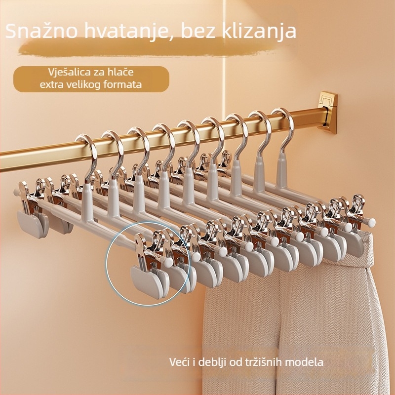 Držač za hlače sa klipsama i vješalicom, protuklizni, široke i debele klipse za pohranu hlača