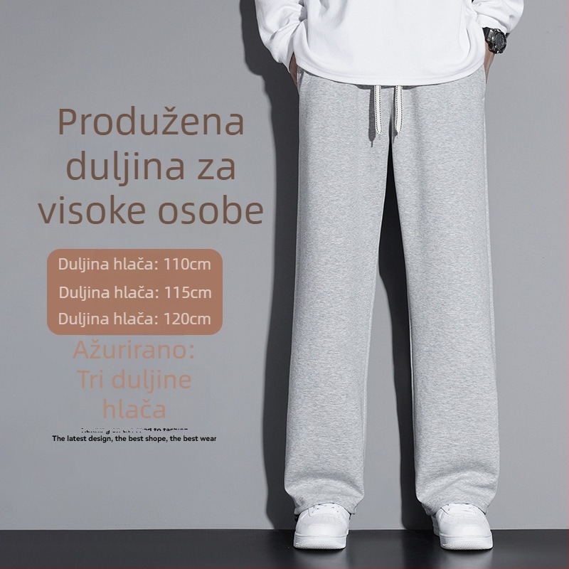 Zimske muške trenirke hlače s flecom, produžena verzija, ravnog kroja, za visoke muškarce