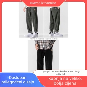 Muške hlače corduroy s flecom, cropped duljina, uski kroj s drapanjem, casual hlače u stilu odijela