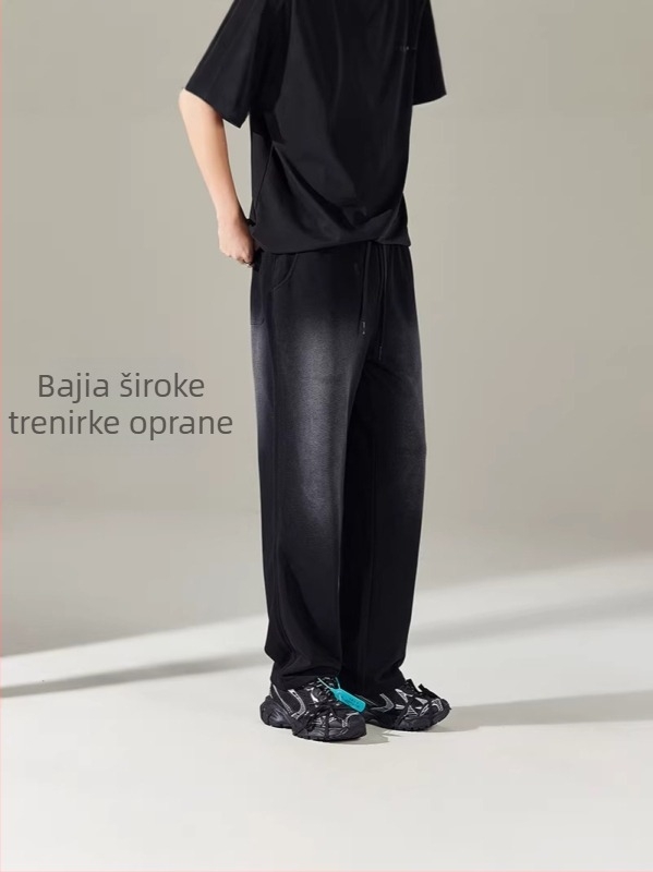 Iba marka oprane muške široke hlače od pamuka, ležerni kroj, proljeće-ljeto, crno-siva