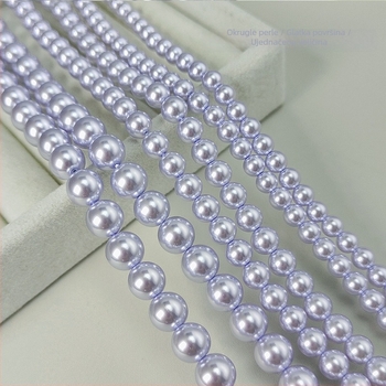 Imitirane staklene perle Shijia s bisernim sjajem, okrugle, ravnim otvorom, promjer 2–10 mm, boja dimno-sivo-ljubičasta, za DIY nakit — materijal za ogrlice i narukvice