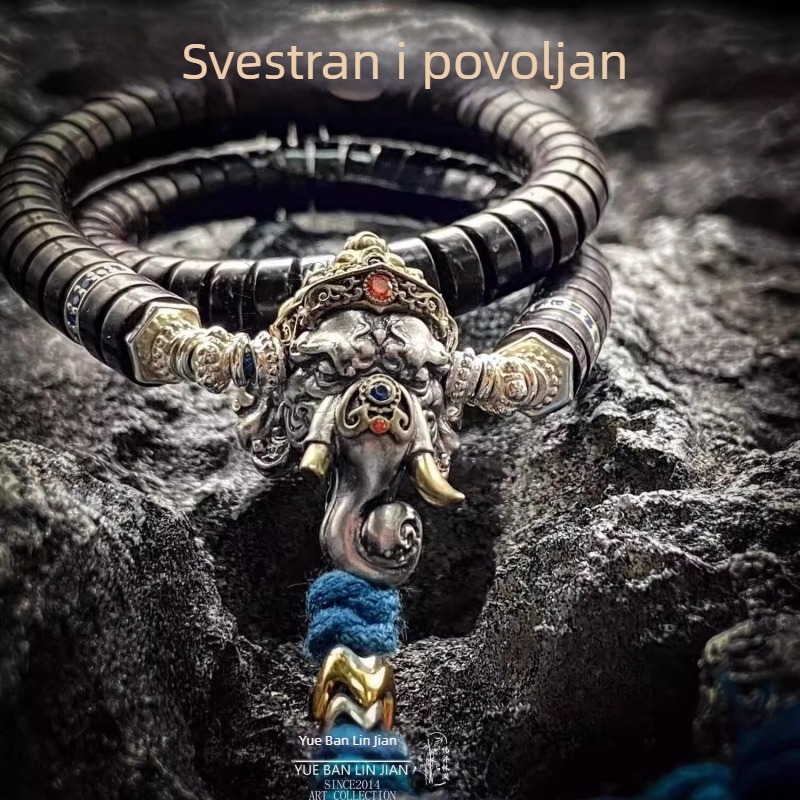 Bakreni privjesak s izgraviranim slonom i Ganeshom, totemski motiv, retro stil