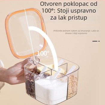 Akrilni set posuda za začine s poklopcem, četiri odjeljka, hermetički zatvoren