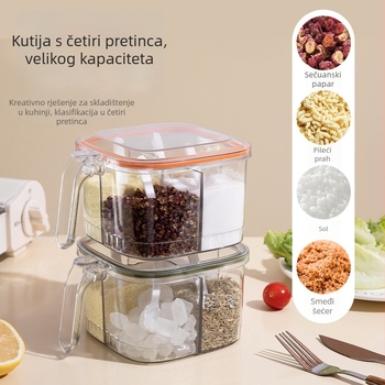 Akrilni set posuda za začine s poklopcem, četiri odjeljka, hermetički zatvoren