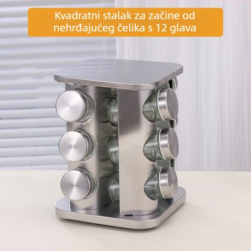 Okretni stalak za začine od nehrđajućeg čelika, set staklenki za začine različitih veličina