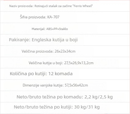 Rotirajući stalak za začine sa staklenim posudama i bočicama – kućni organizator za pohranu
