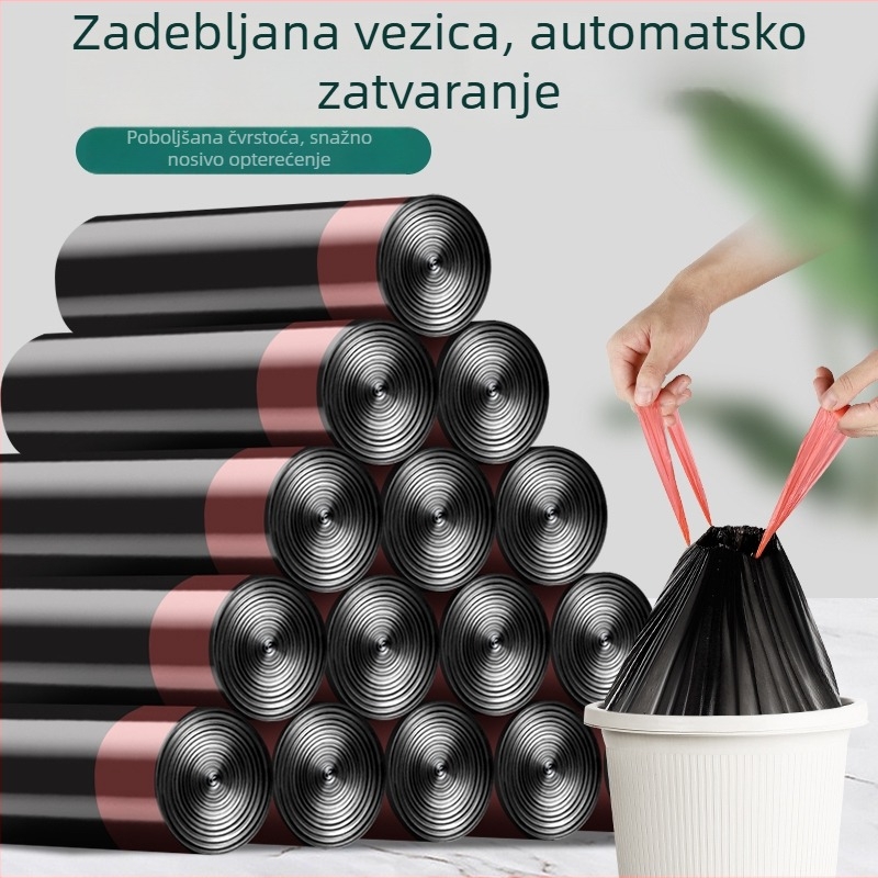 Jače vrećice za smeće sa šnurlom, kućna upotreba, crne, velike kuhinjske plastične vrećice za skladištenje