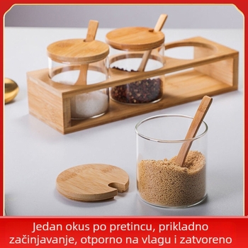 Set staklenih posuda za začine – prozirni spremnici za solu i šećer s MSG kutijom za kuhinju