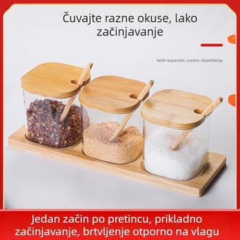 Set staklenih posuda za začine – prozirni spremnici za solu i šećer s MSG kutijom za kuhinju