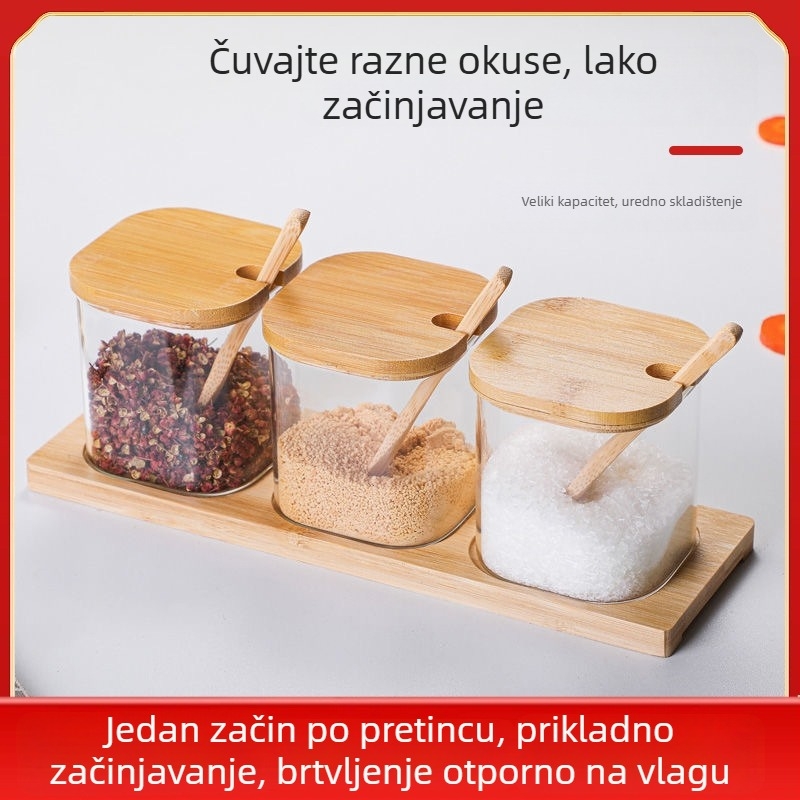 Set staklenih posuda za začine – prozirni spremnici za solu i šećer s MSG kutijom za kuhinju