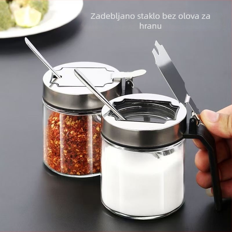Set staklenih posuda za začine s poklopcima od 304 nehrđajućeg čelika – velike kapacitete za sol i papar