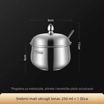 Kuhinjska posuda od nehrđajućeg čelika 304 sa žličicom i poklopcem – zatvoreni spremnik za sol i začine, za ulje čili i svinjski loj, moderan dizajn