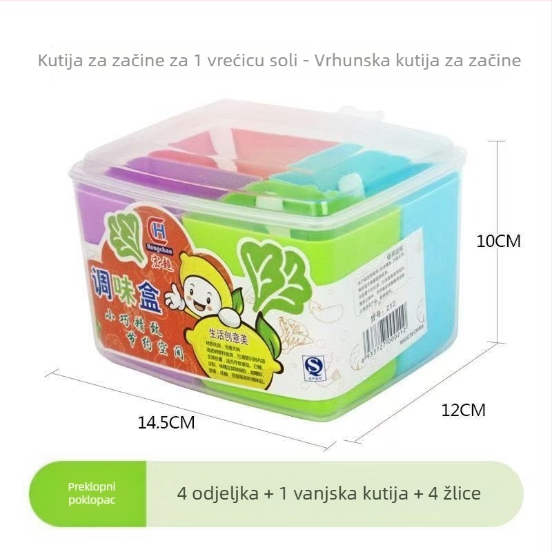 Kućni set za začine s četiri pretinca, odvojiv i periv, kuhinjski set posuda za začine, posuda za sol s preklopnim poklopcem, posuda MSG