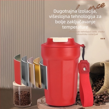 Oktaagonalna izolirana šalica od nehrđajućeg čelika 316 za studente — unisex, kava, prijenosna u automobilu, s užicom za nošenje