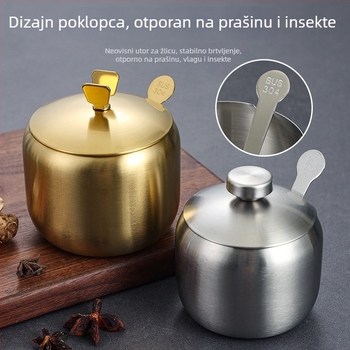 Korejski stil set posuda za začine od 304 nehrđajućeg čelika sa žlicom, posudice za sol i sojin umak, zlatna kutija za začine