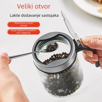 Premium set staklenih posuda za začine u kuhinji sa solnicom