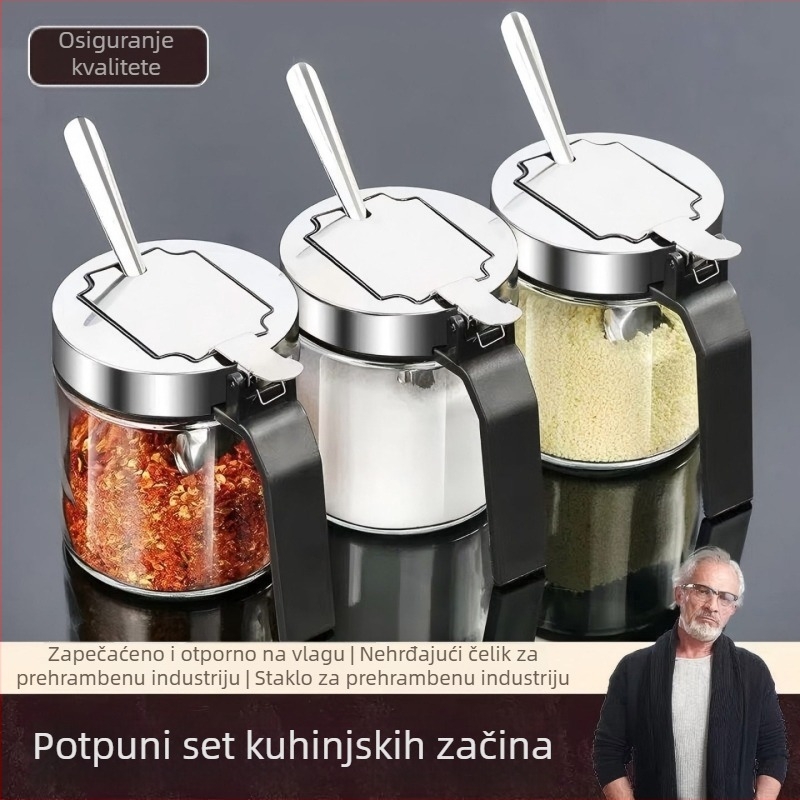 Premium set staklenih posuda za začine u kuhinji sa solnicom