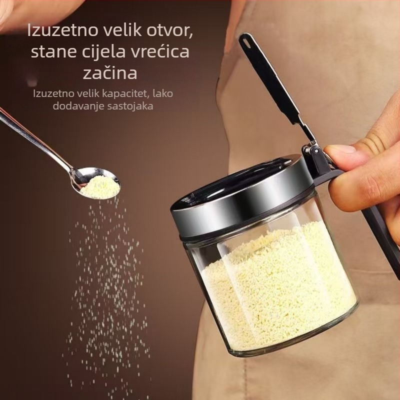 Premium set staklenih posuda za začine u kuhinji sa solnicom