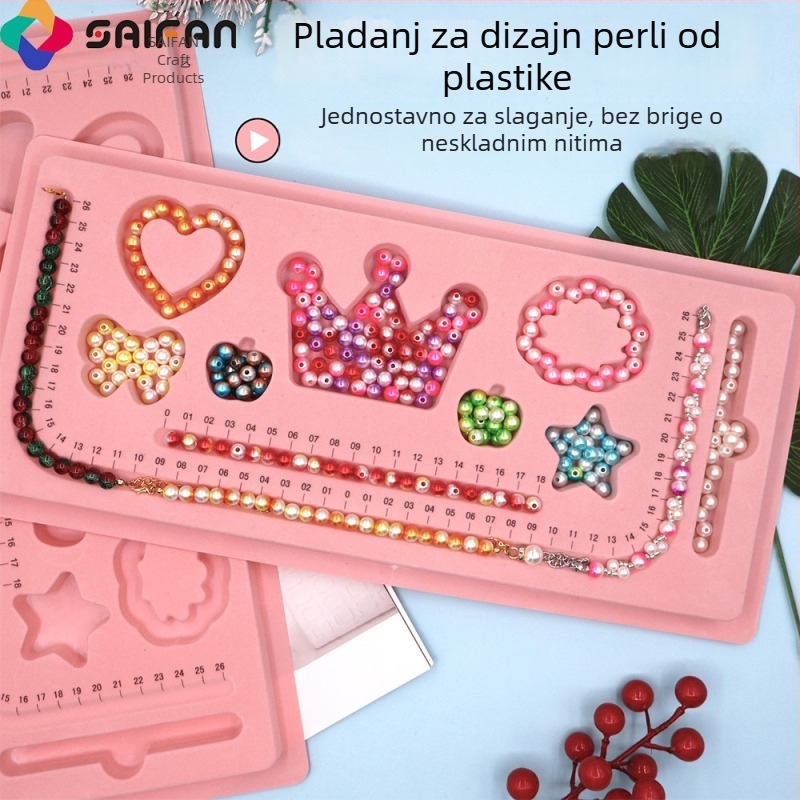 Ružičasti DIY alati za izradu narukvica – ručno dizajnirana ploča za perle i pladanj za slaganje perli