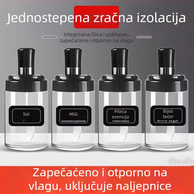 Stakleni set začina s integriranim poklopcem i žlicom, kuhinjske posude za pohranu začina