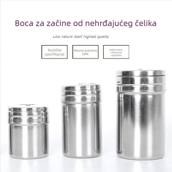 Set od nehrđajućeg čelika za roštilj: posude za začine i papar, kutija za začine, bočice sa začinima i posude za prašak, roštiljski alati