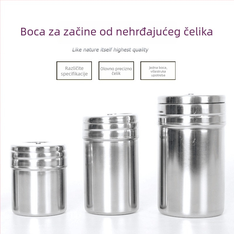 Set od nehrđajućeg čelika za roštilj: posude za začine i papar, kutija za začine, bočice sa začinima i posude za prašak, roštiljski alati