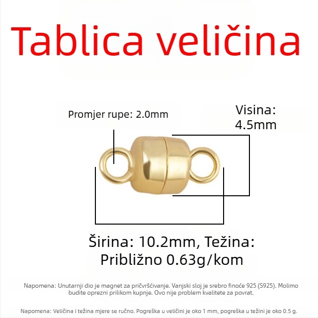 S925 Sterling srebro, elektroplatirano magnetsko kopčanje, cilindrični zatvoreni prsten za povezivanje narukvice s perlama – dodatak za DIY nakit