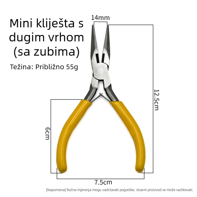 Višefunkcionalne kliješta s nazubljenim čeljustima, igličaste kliješte, žuto mini kliješte za nakit za navijanje žice i perlica