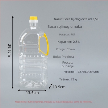 Prozirna plastična boca od 2,5 L za ocat, sojino umak i alkohol