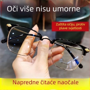 Visokokvalitetne naočale za čitanje sa pametnim zumom, automatskom prilagodbom dioptrije, zaštita od plavog svjetla, bezokvirni dizajn s titanijskom legom, skup leća