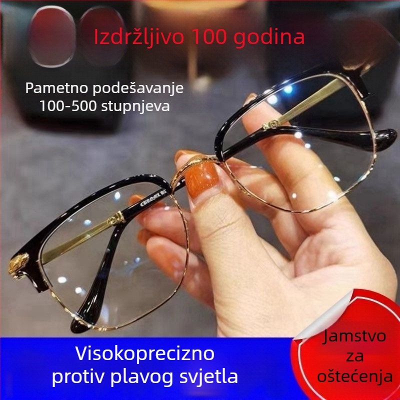 Visokokvalitetne naočale za čitanje sa pametnim zumom, automatskom prilagodbom dioptrije, zaštita od plavog svjetla, bezokvirni dizajn s titanijskom legom, skup leća