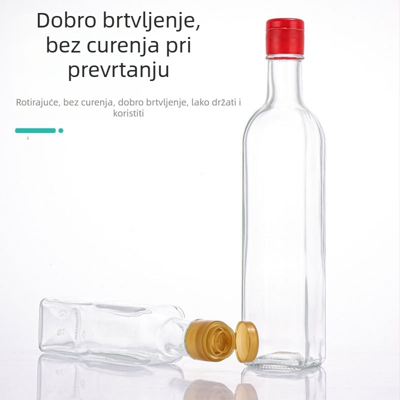 Prilagođena prozirna staklena boca za ulje, kvadratna kuhinjska boca za začine, za maslinovo ulje, sezamovo ulje i orahovo ulje