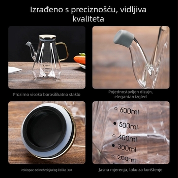 Staklena bočica za ulje s protukapnim zatvaranjem i mjernom skalom – pogodna za sojin umak, ocat, ulje i sezamovo ulje