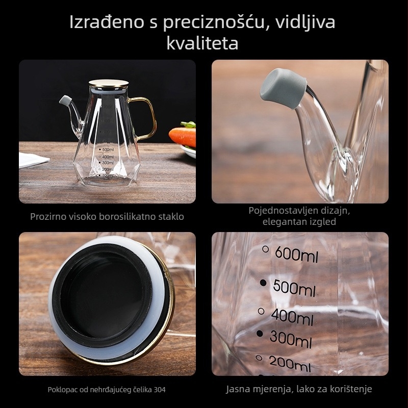 Staklena bočica za ulje s protukapnim zatvaranjem i mjernom skalom – pogodna za sojin umak, ocat, ulje i sezamovo ulje