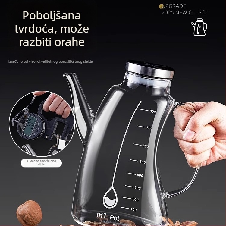 Staklena boca za ulje za kuhinju, velikog kapaciteta, otporna na izlijevanje, pogodna za ulje, sojin umak, ocat i začine.