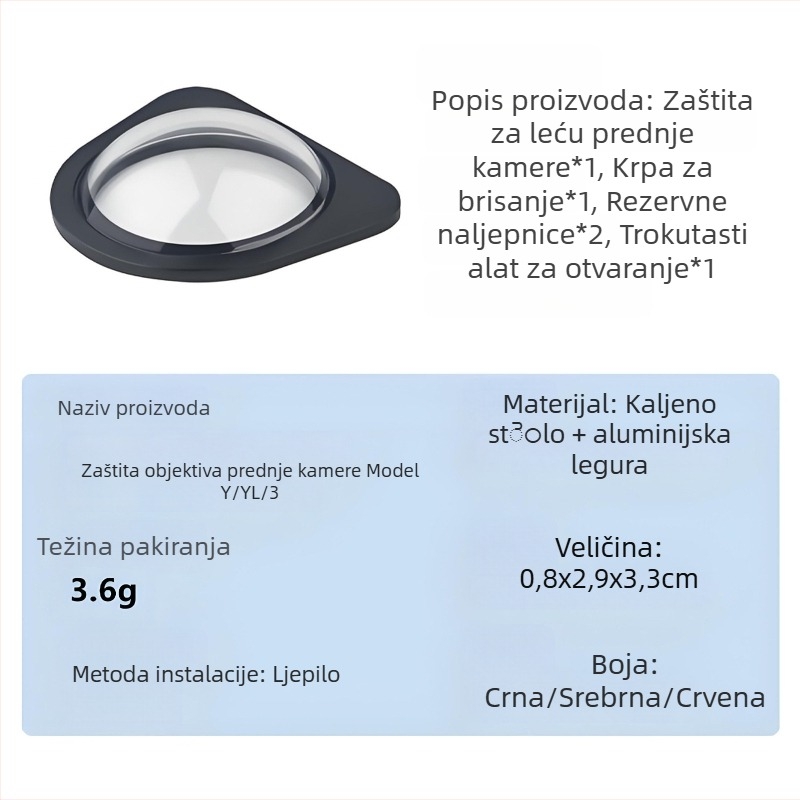 Zaštitno staklo za prednju kameru Tesla Model Y, YL i Model 3