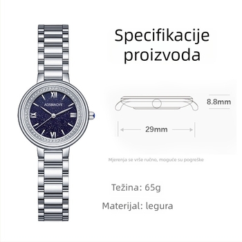 Aida Time ženski sat s cifrom zvjezdanog neba, vodootporan do 30 m, remen od nehrđajućeg čelika s kristalima