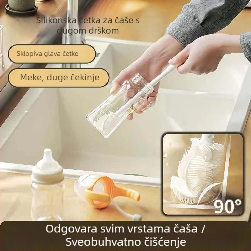 T0055 Četka za čišćenje čaša s dugačkom drškom – za staklene čaše i bočice za bebe, za čišćenje uskih mjesta