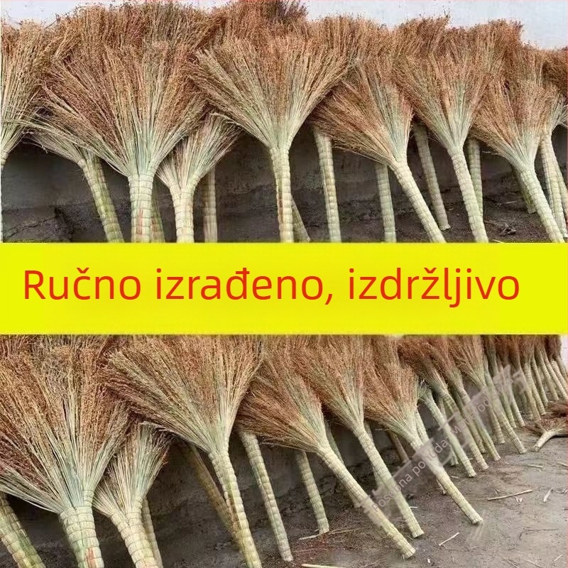 Ručna metla od sorghuma, tradicionalnog stila, ručno izrađena, čvrsta i izdržljiva; pogodna za gradilišta, dom, škole i vanjske prostore.