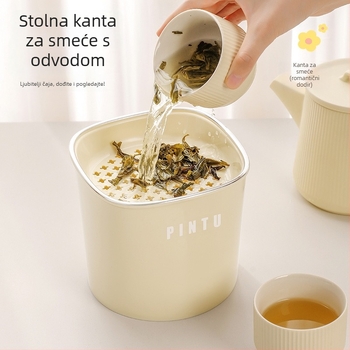 Elegantan stolni otpad s poklopcem za ured, kanta za razvrstavanje otpada, kompaktna za dnevni boravak, kanta za odceđivanje čajnih listova