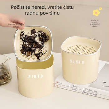 Elegantan stolni otpad s poklopcem za ured, kanta za razvrstavanje otpada, kompaktna za dnevni boravak, kanta za odceđivanje čajnih listova