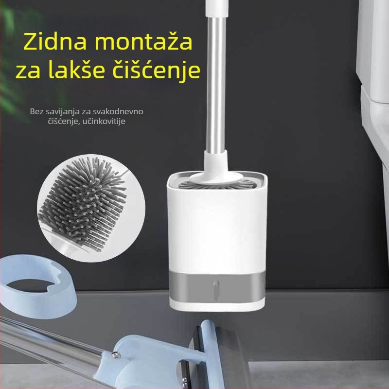 Zidni set WC četke s silikonskom glavom, četkom za pločice i bazom