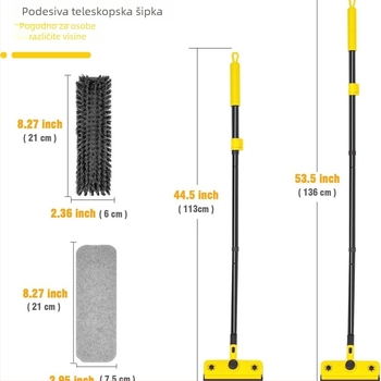 Četka za čišćenje poda u kupaonici s dugačkom drškom, tri u jednom, zamjenjiva glava za čišćenje