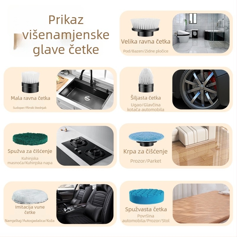 Sedam u jednom: električna četka za čišćenje s automatskom rotacijom i teleskopskom bežičnom ručkom za podove
