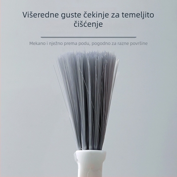 Duga kućna metla s dugačkom drškom i mekim vlaknima, ne hvata kosu, učinkovito skuplja prašinu i prljavštinu s podova; plastična glava, nehrđajući čelik