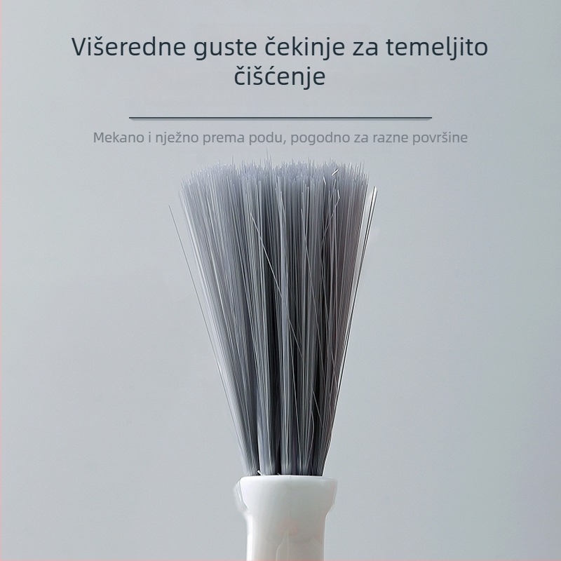 Duga kućna metla s dugačkom drškom i mekim vlaknima, ne hvata kosu, učinkovito skuplja prašinu i prljavštinu s podova; plastična glava, nehrđajući čelik