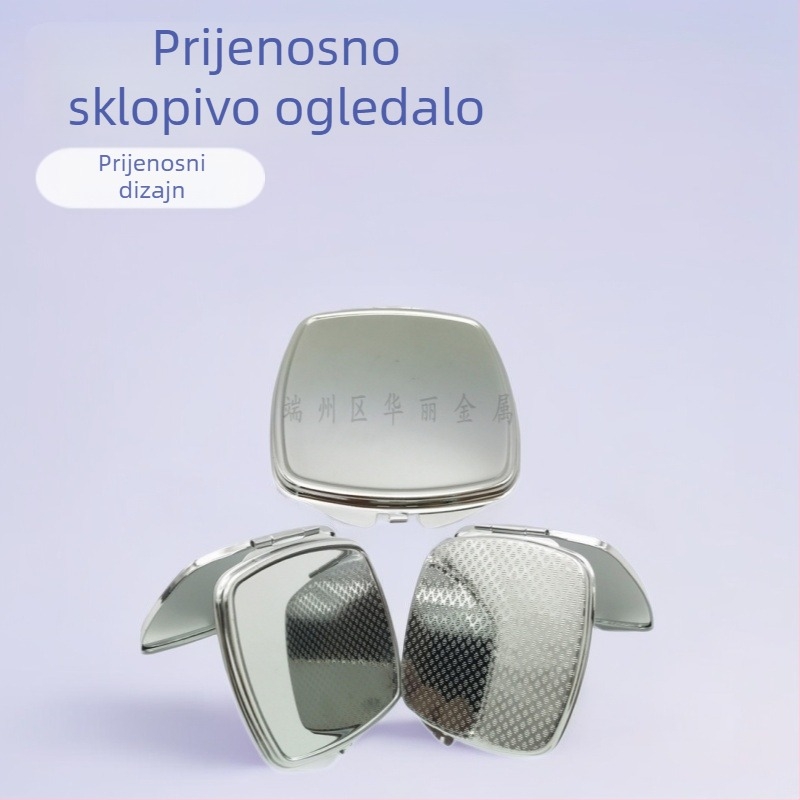 Prijenosno sklopivo ogledalo za šminkanje s metalnim zaobljenim kvadratnim okvirom, kompaktno 67×67×8 mm