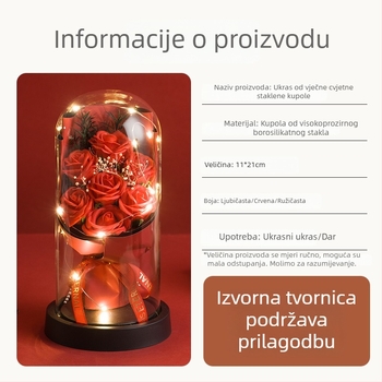 Sapunasto cvijeće s očuvanom ružom u staklenu kupolu s osvjetljenjem, ukrasni poklon za Majčin dan i Dan zaljubljenih