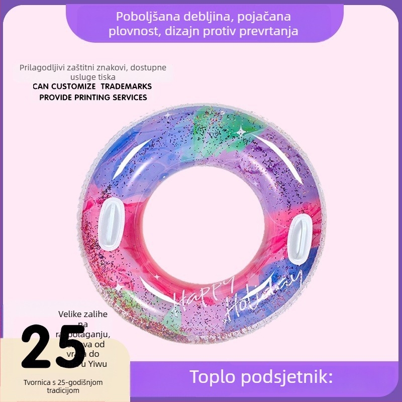 Plivački prsten za odrasle sa šarenim šljokicama, debeli dizajn, za otvorenu plažu, napuhiva PVC plivački prsten